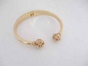 2033 NWOT Pavé Crystals Gold Ball Skinny Hinged Cuff Bracelet Sparkly Ball Ends